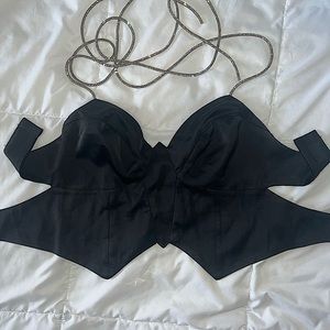 Black crop top with bling straps that cross in the back